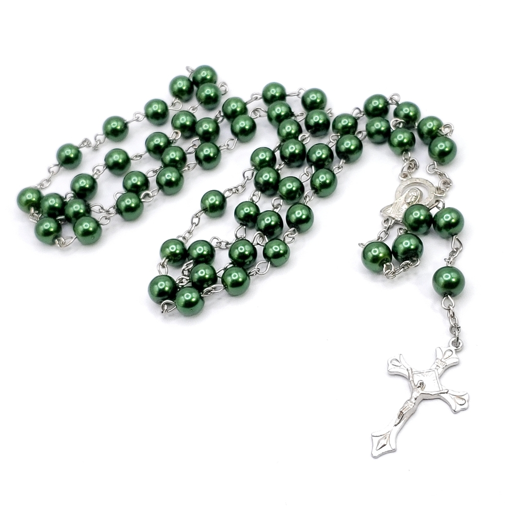 Dark green rosary, prayer beads, rosary necklace, religious accessories